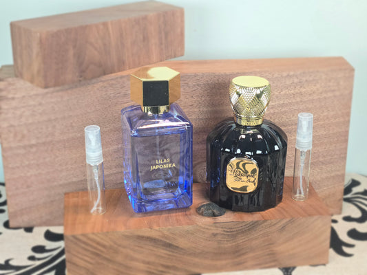 Combinaison Aquatique Boisé et Floral - Maison Alhambra Baroque Satin Oud et Zara Lilas Japonais - Échantillon de Parfum 5ml/2ml