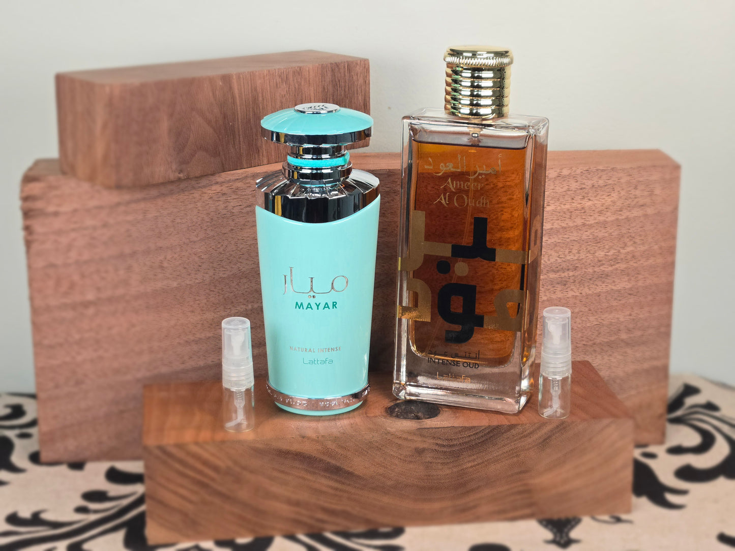 Combinaison Boisé, Fumé et Aquatique - Lattafa Mayar Intense et Ameer Al Oudh - Échantillon de Parfum 5ml/2ml