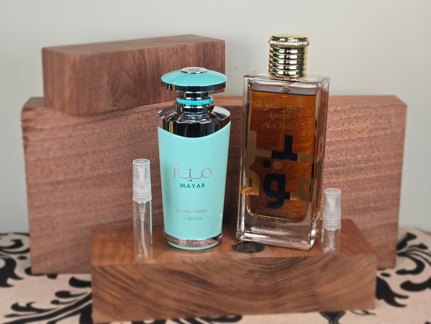Combinaison Boisé, Fumé et Aquatique - Lattafa Mayar Intense et Ameer Al Oudh - Échantillon de Parfum 5ml/2ml
