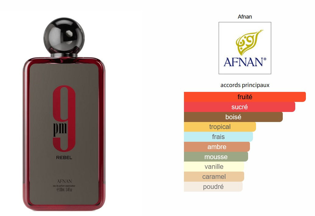 Afnan 9pm Rebel - Échantillon de Parfum 5ml/2ml - Format de Voyage - Parfum du Moyen-Orient