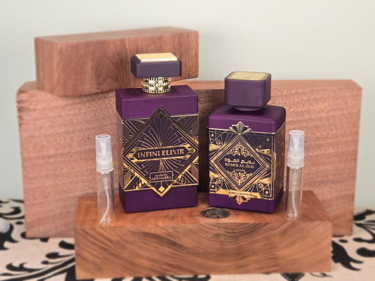 Combination of Spices, Roses and Oud - Maison Alhambra Infini Elixir and Lattafa Bade'e Al Oud Amethyst - Perfume Sample 5ml/2ml