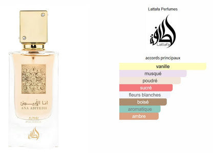 Lattafa Ana Abiyedh Poudree - Échantillon de Parfum 5ml/2ml - Format de Voyage - Parfum du Moyen-Orient