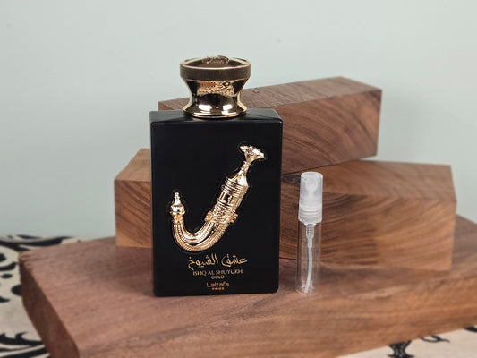 Lattafa Ishq Al Shuyukh Gold - Échantillon de Parfum Arabe 5ml/2ml - Format de Voyage